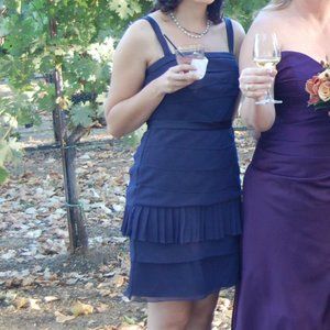 Tiered ruffle navy White House Black Market dress